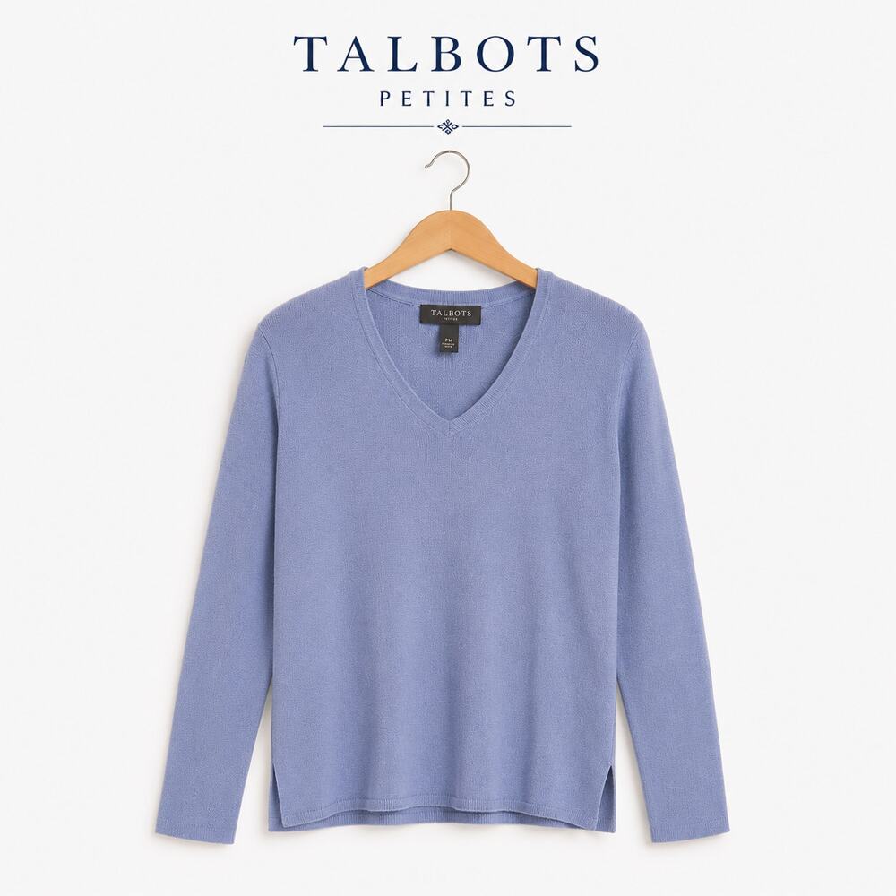 Talbots Petites Light Blue V Neck Lightweight Knit Sweater PM Soft Casual - Picture 1 of 6
